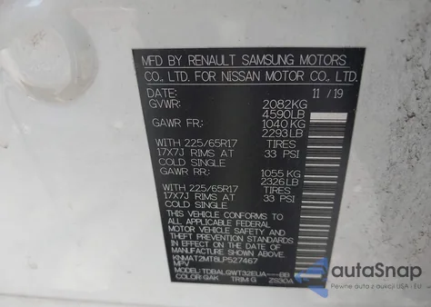 2020 Nissan Rogue Sv Fwd z USA, uszkodzony, nr VIN KNMAT2MT8LP527467